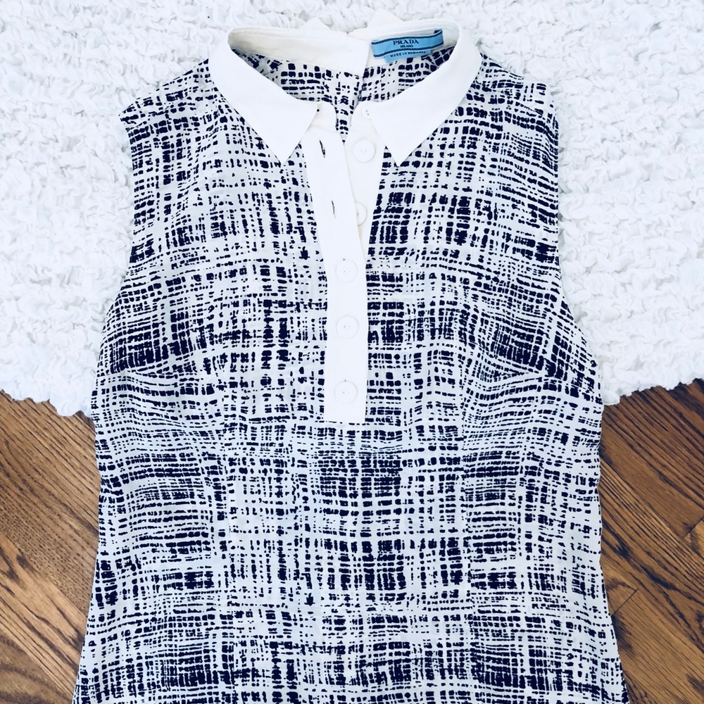 Prada Black and White Sleeveless Blouse